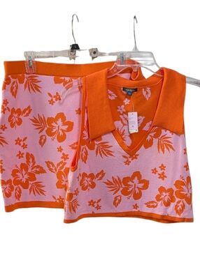 Wild Fable, Orange And Pink Floral Knit Skirt & Top Set. XXL